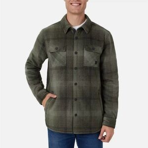 Size: LARGE NWT Voyager Sherpa Lined Men's Green Plaid Fleece Shirt Jacket